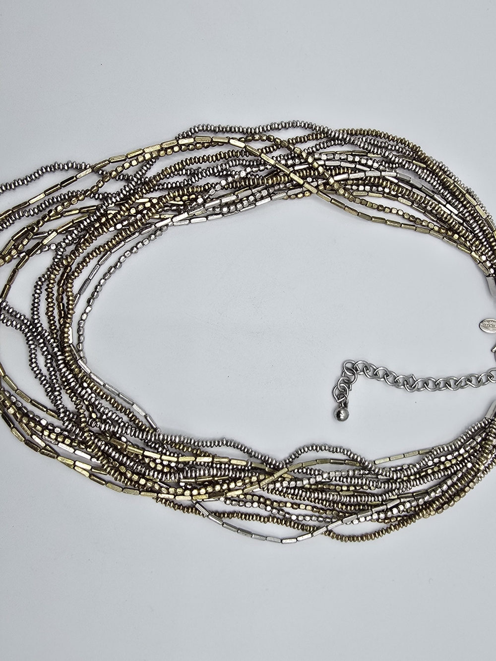 Chico’s Multi Strand Seed Bead Necklace Mixed Metal Gold Silver Tone Adjustable - Picture 7 of 10